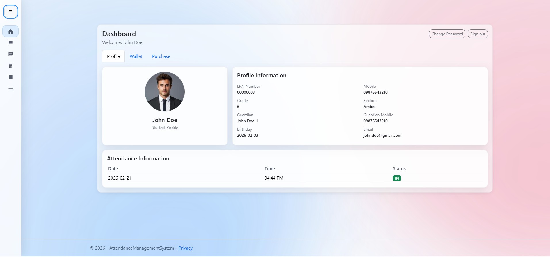 User profiles and attendance tracking screen